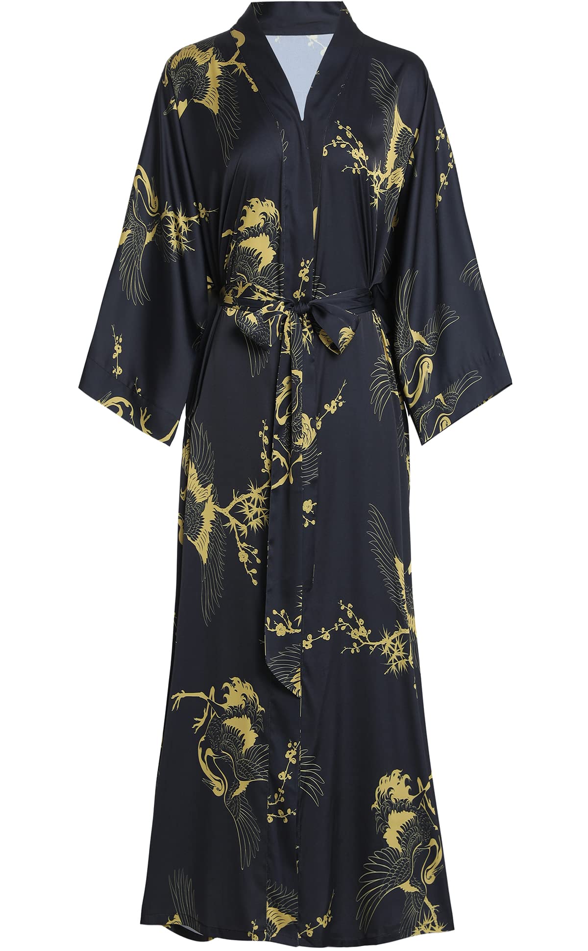 Aensso Long Soft Lightweight Silky Kimonos Robes for Women, Luxury Japanese Floral Womens Kimono Robe