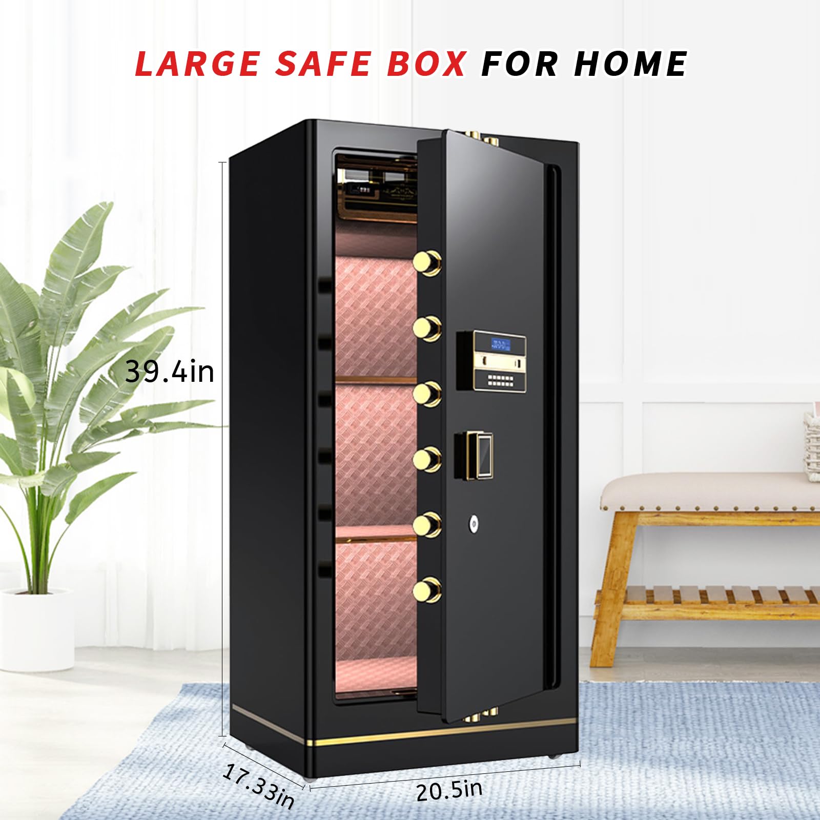 Cofre de Segurança Grande MLJ 8.1 Cu. Ft., Cofre à Prova d'Água e de Fogo, Cofre Doméstico com 2 Prateleiras Removíveis e Armários Internos para Armazenar Dinheiro, Medicamentos, Joias e Outros Objetos de Valor (Fechadura com Teclado)