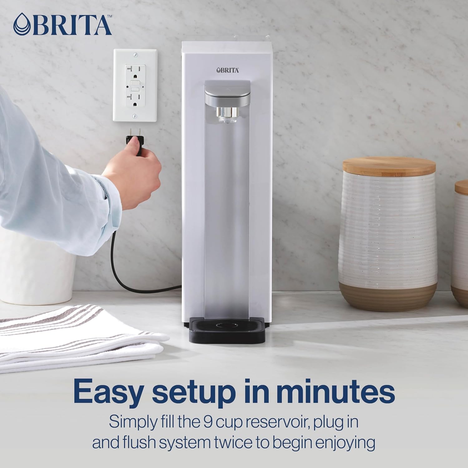 Brita Hub Compact Instant Powerful Countertop Water Filter System, Reduces 70+ Contaminants, 9 Cup Water Reservoir, Includes 6 Month Carbon Block Filter, White, 87344