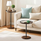 HOOBRO Small Coffee Table Set of 2, Round Coffee Side Table with Wooden Pedestal, Modern Accent End Tables for Living Room, Bedroom, Rustic Brown BF170BZ01