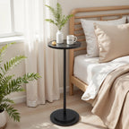 Premium Stone Round Drink Table,Heavy Duty Engineered Marble Base Top Coffee Table,Cocktail Accent End Table for Living Room, Weighted Base Small Accent Side Table for Bedroom, Corners,White