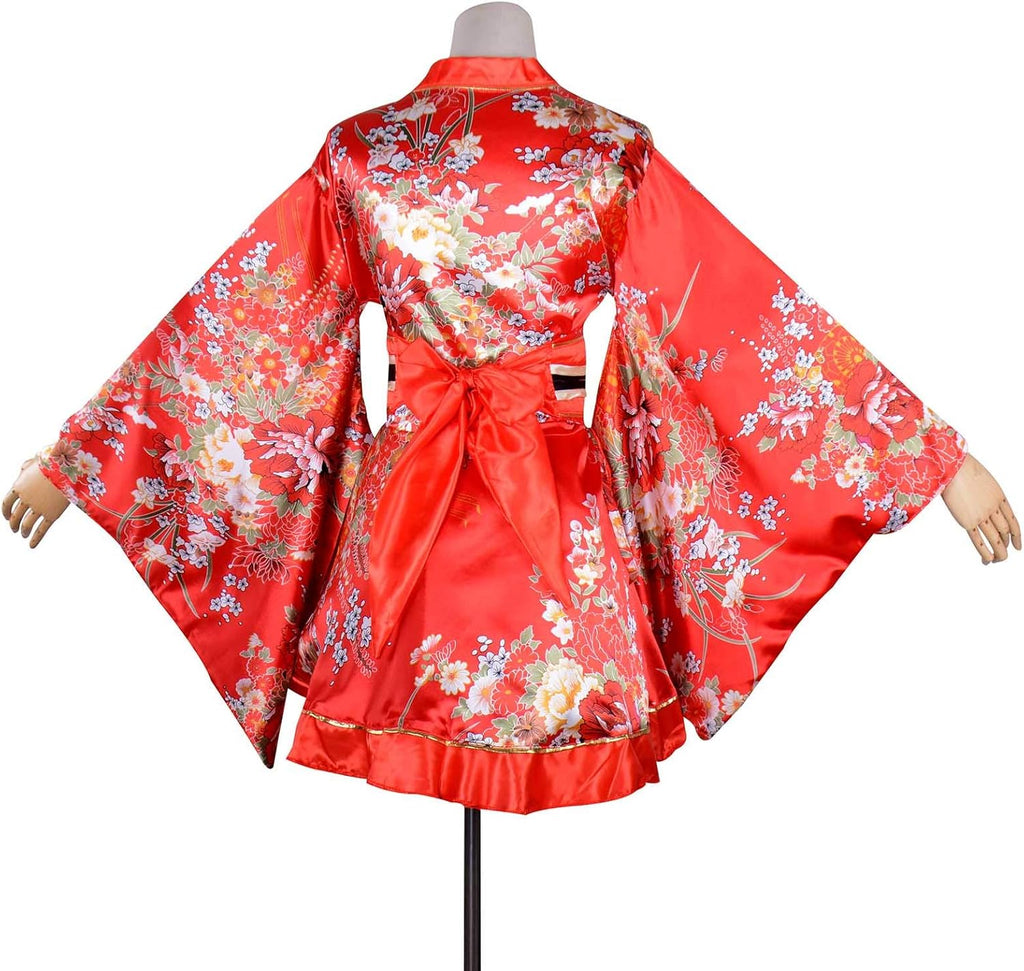 Kimono Costume Adult Japanese Geisha Floral Patten Gown Blossom Bathrobe Sleepwear With Obi Belt