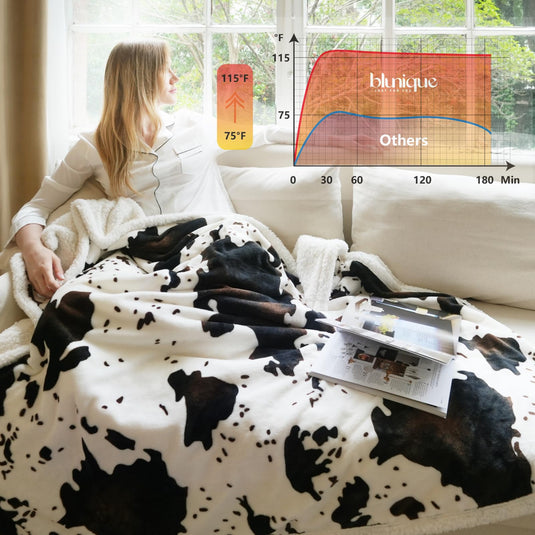 Heated Throw Blanket Electric Blanket - Heating Blanket Throw with 5 Heat Levels & 4 Hours Auto-Off, Cozy Soft Fleece Sherpa Blanket, Washable, Fast Heating, 50 x 60 Inches, Cow Print