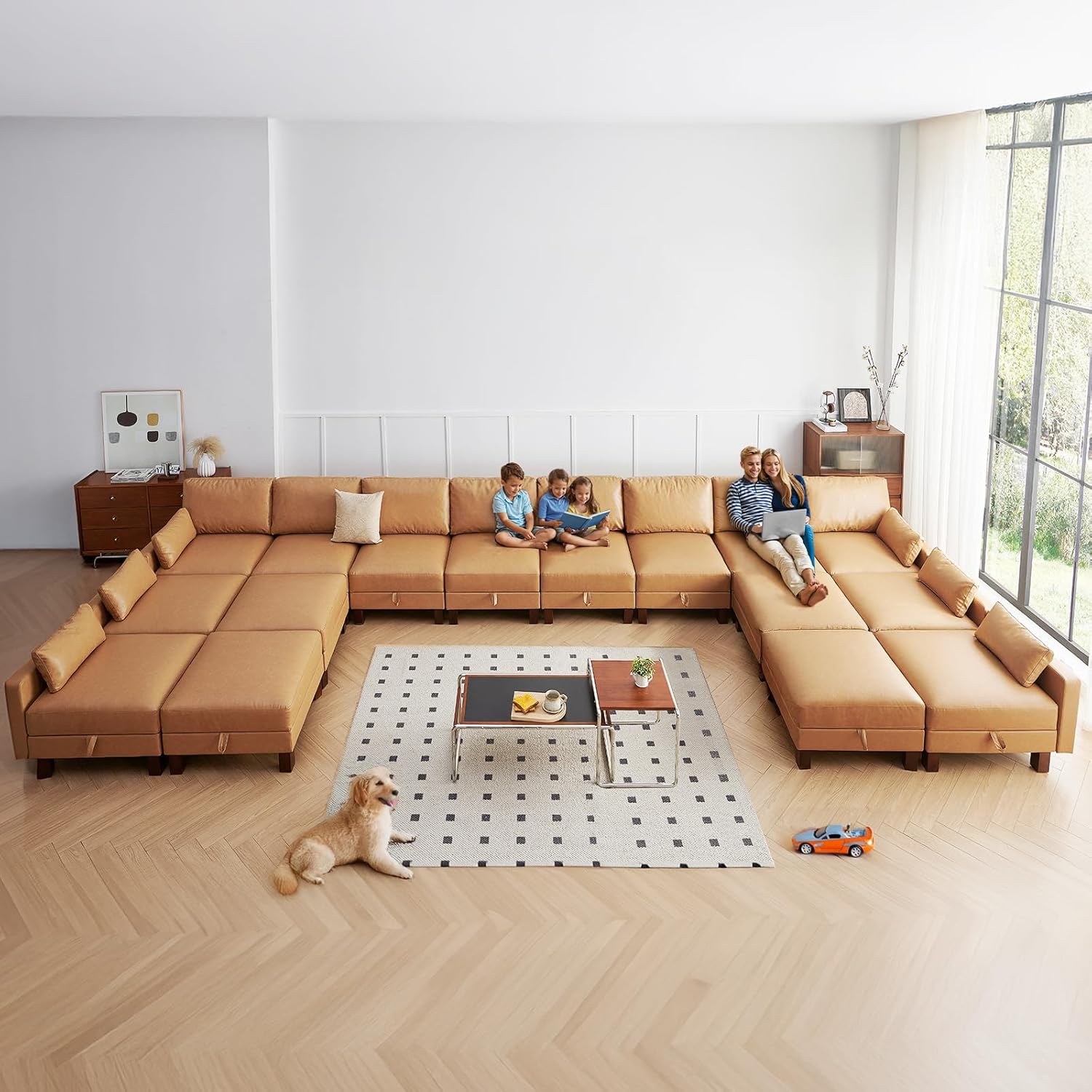 Large Modular Sofa, 248'' Sectional Sofa, Living Room Couch Sets with Storage, 16 Seats Big Couch for House, Office,Villa, Tan