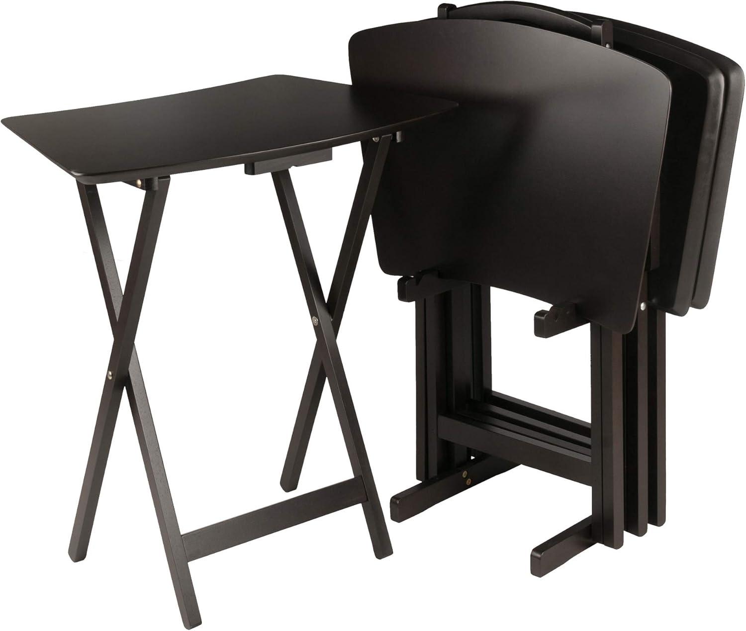 Winsome Anila Snack Table Set with Storage Rack, Fan Shaped, for Living Room, 26", Coffee, Set of 4 Tables