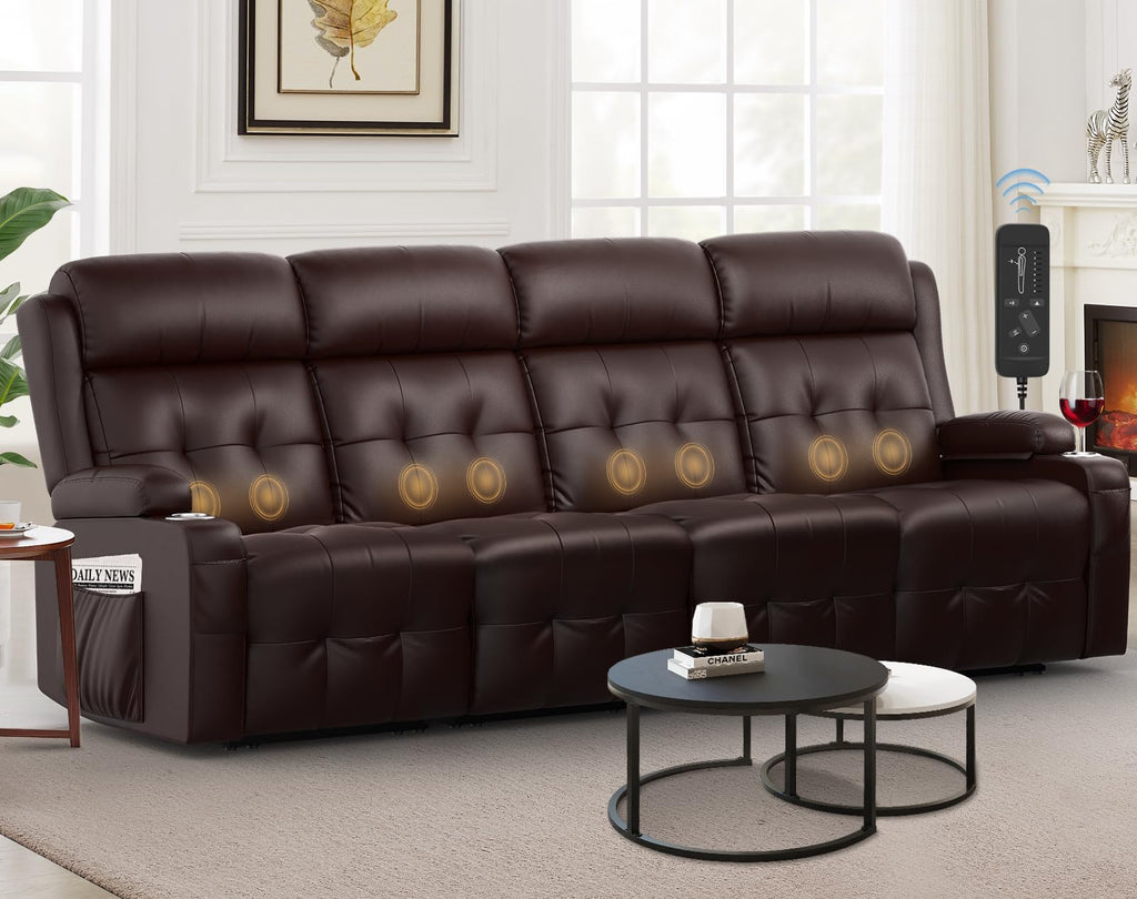 Recliner Sofa, Massage Reclining 3 Seater Sofa Sets Heavy Weight Capacity, RV Loveseat Clearance with Storage, Cup Holders, Wall Hugger Couches for Living Room