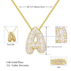 KissYan Bubble Letter Necklace, 14K Gold Plated Personalized Puffy Balloon Initial Pendant with Elegant Box Chain, Inlaid Square & Round CZ Stones for Women Dainty Jewelry Gifts (Gold R)
