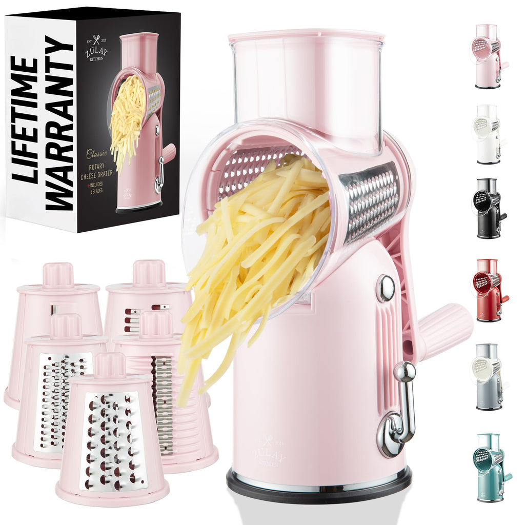 Zulay Rotary Cheese Grater 3 Blade Cheese Shredder - Manual Hand Crank Cheese Grater With Reinforced Suction & 3 Interchangeable Drums - Easy to Use Vegetable Chopper - Black