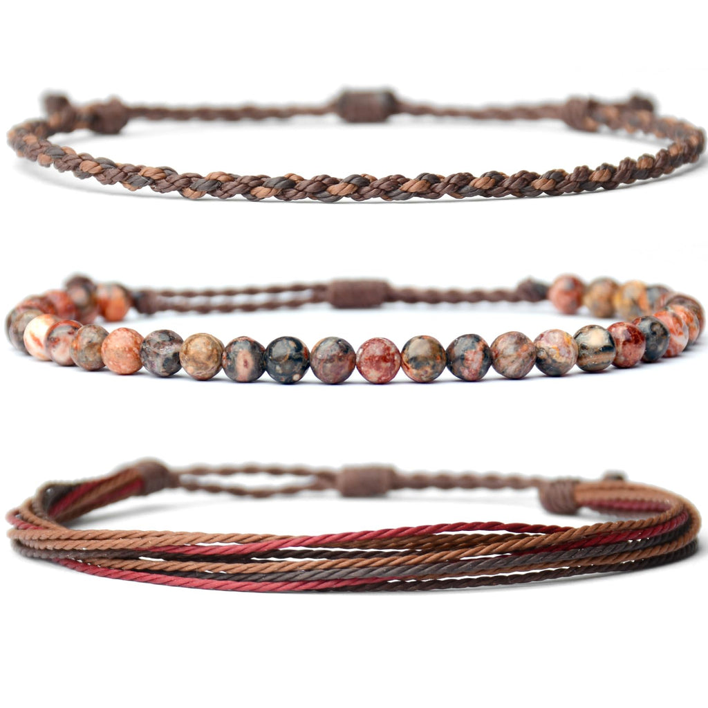 Handmade Natural Stone Beaded Healing Bracelet Gift for Men Adjustable Rope String Bracelet (Lava Rock, Adjustable)