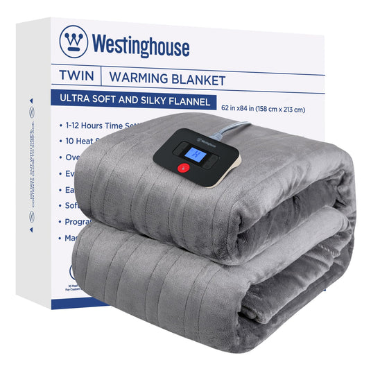 Westinghouse Electric Blanket Queen Size, Super Cozy Soft Flannel 84" x 90" Heated Blanket with 10 Fast Heating Levels & 1-12 Auto-Off, Machine Washable, ETL&FCC Certification, Beige