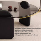 EASYSOUL Modern Round Glass Coffee Table for Living Room with Wood Base, 35.43" D x 35.43" W x 13" H, Mid Century Circular Center Coffee Tables (Black-Grey Glass/35.43 ")