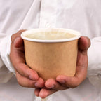 Promora 12オンス 紙製アイスクリームカップ 使い捨て 50個入り + スプーン、熱いスープ/デザート用ボウルとスプーン付き、熱い食べ物と冷たい食べ物に最適、使い捨てスープボウル、アイスクリームボウル、フローズンヨーグルト用（ブラウン 12オンス）