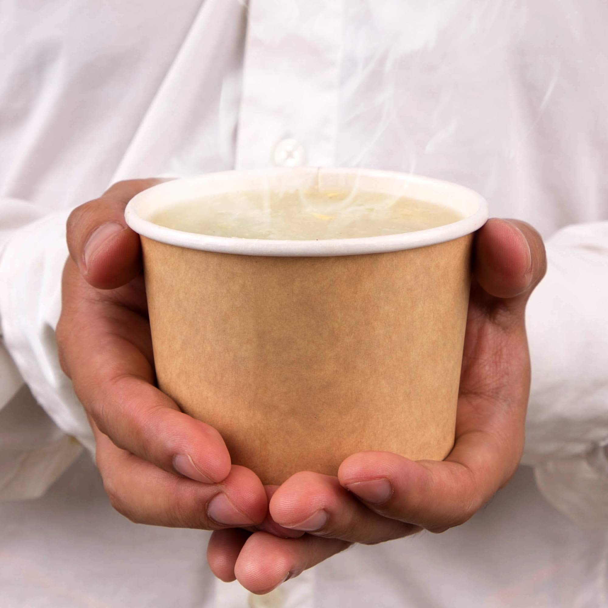 Promora 12oz Paper Ice Cream Cups Disposable 50 Count + Spoons, Bowls for Hot Soup/Dessert with Spoons, Perfect for Hot & Cold Food, Disposable Soup Bowls, Ice Cream Bowls, Frozen Yogurt (Brown 12oz)