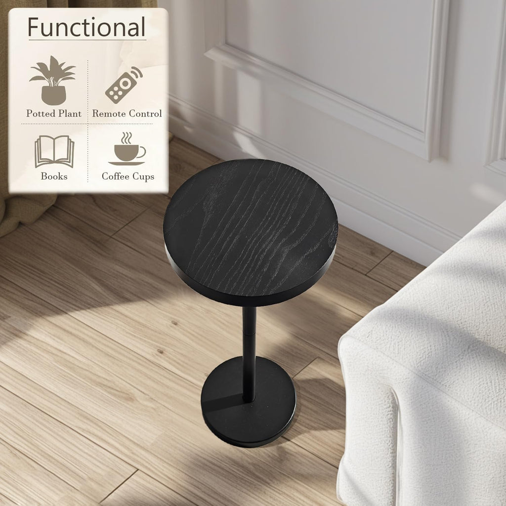Pedestal Side Table, Small Drink Table for Small Space Living Room, Dorm, Home Office and Bedroom, Black