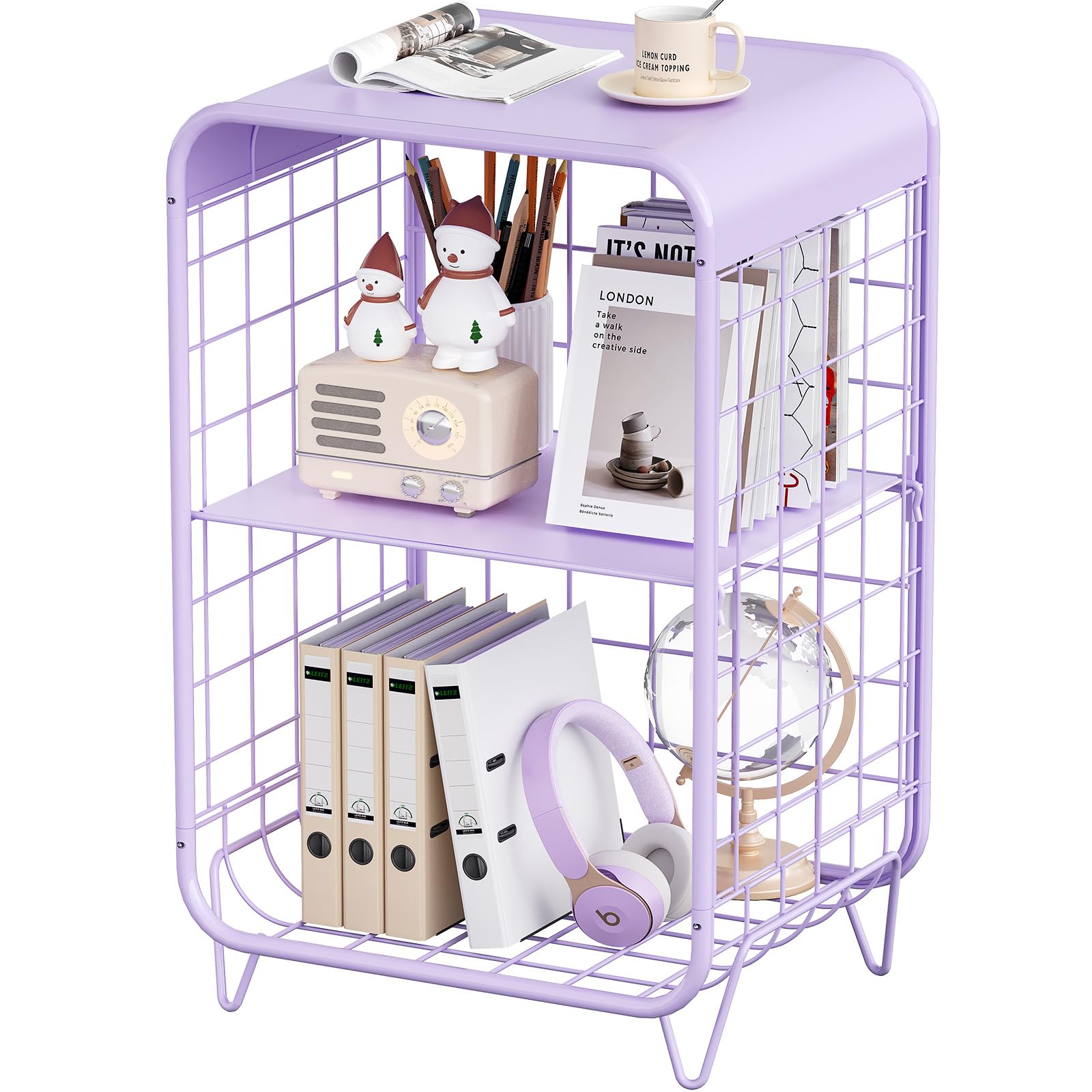 APEXCHASER Cute Nightstand,Metal Side Table,3 Tier End Table with Storage,Vintage Bedside Table,Girls Bedroom Furniture,Coffee Table for Living Room,Bedroom,Dorm,White