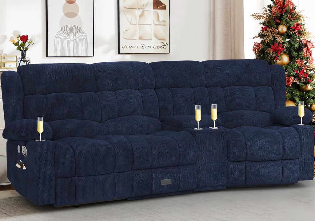 Loveseat Recliner Sofa, Flip Middle Backrest Design PU Leather 3 Seat Reclining Sofa with Storage Drawer, Manual Couch for Living Room/RV (Black, PU)