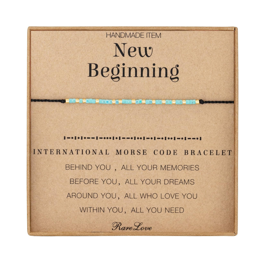 RareLove Nouveau Départ Cadeaux pour Femmes Bracelet Perlé en Code Morse, Encouragement Inspirant pour Amies, Cadeaux de Réconfort pour Divorce Rupture, Bracelets Message Secret Étanches Petit Poney Graine