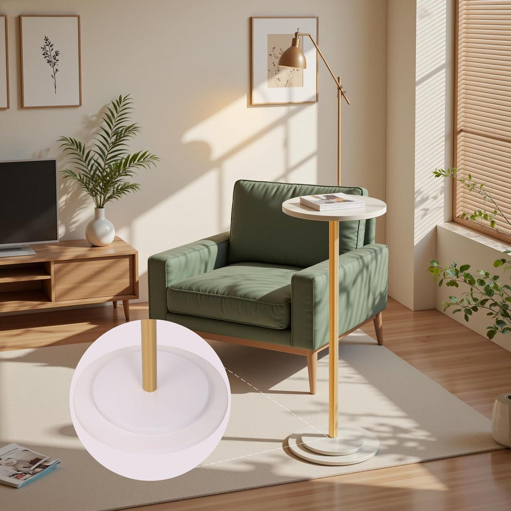 Premium Stone Round Drink Table,Heavy Duty Engineered Marble Base Top Coffee Table,Cocktail Accent End Table for Living Room, Weighted Base Small Accent Side Table for Bedroom, Corners,White