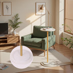 Premium Stone Round Drink Table,Heavy Duty Engineered Marble Base Top Coffee Table,Cocktail Accent End Table for Living Room, Weighted Base Small Accent Side Table for Bedroom, Corners,White