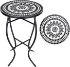 Vipush Mosaic Patio Side Table Outdoor Accent Table Bistro Coffee Table Plant Stand Indoor Folding Round End Table for Small Porch Balcony Backyard,Black