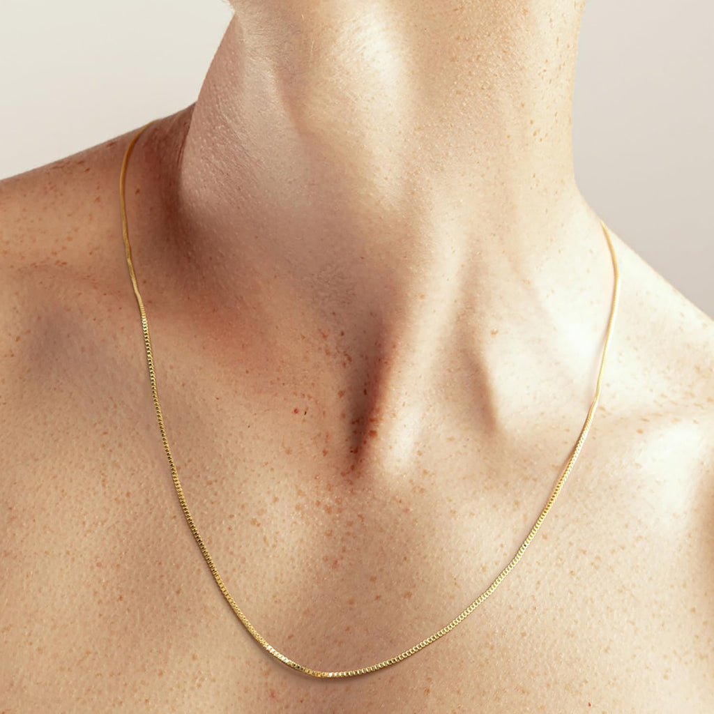 PPRLIFE 14K guldhalskæde til kvinder guld kæde til mænd 1 mm bred tynd boxkæde tynd halskæde til kvinder kæder minimalistisk klassisk hip-hop halskæder ikke misfarvende 16-26in (18in)