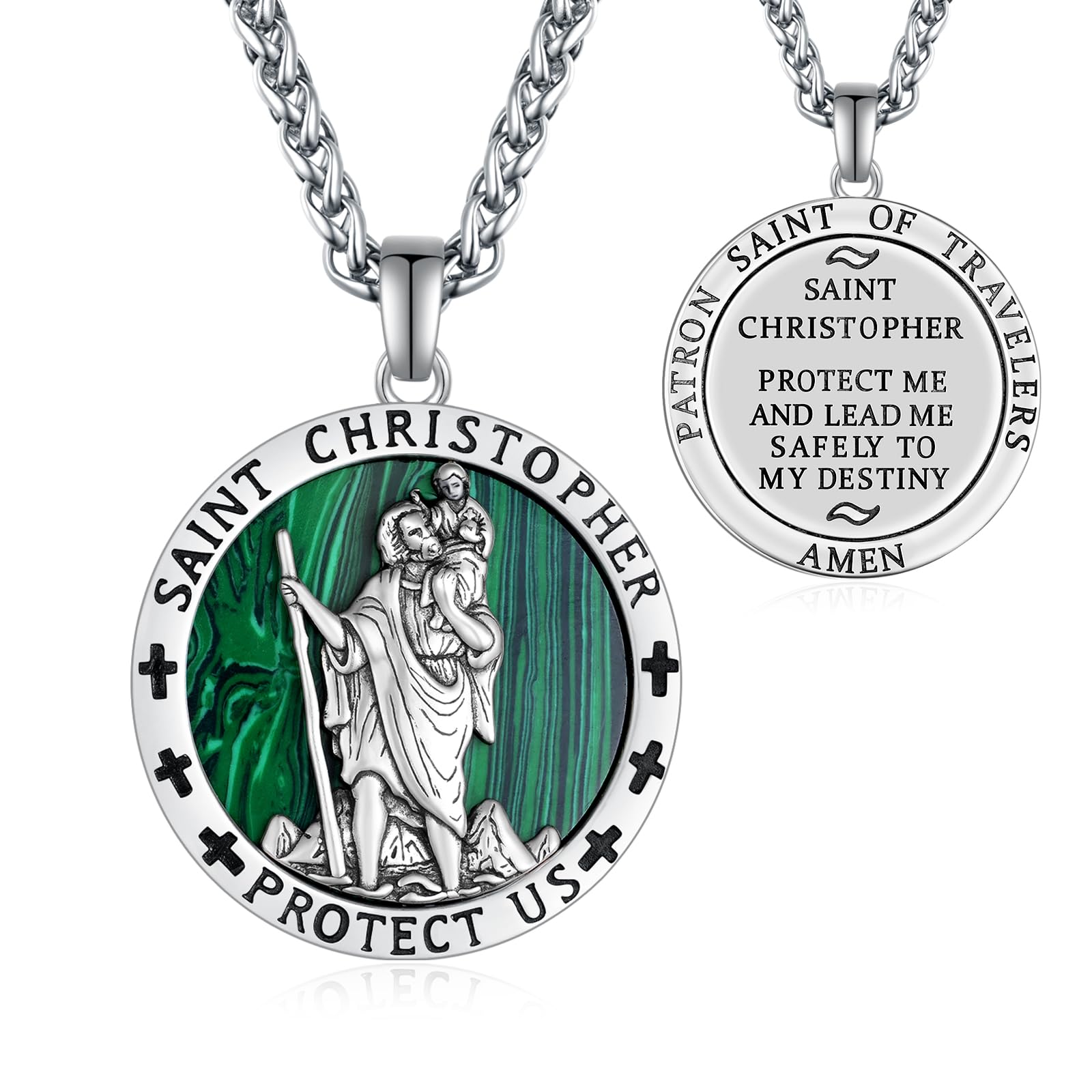 925 Sterling Silver St Michael/St Christopher Pendant Necklace for Men Women Religious Amulets Jewelry Gifts