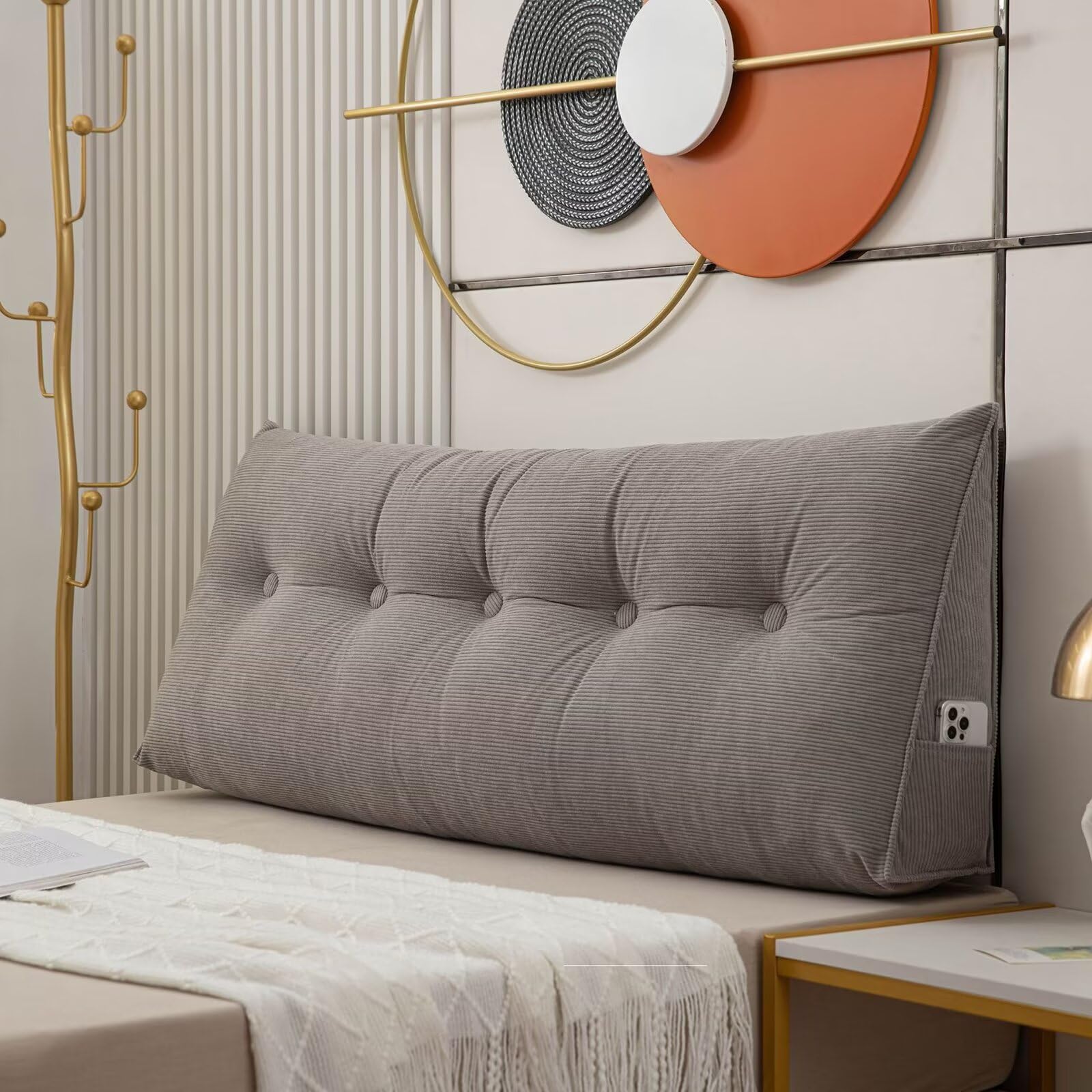 بالشتک گوه‌ای تِسیکا طوسی تیره برای تکیه‌گاه تخت، بالشتک بزرگ تکیه‌گاه، بالشتک گوه‌ای بزرگ، تکیه‌گاه نرم و حمایتی تخت، بالشتک‌های مطالعه برای نشستن در تخت با روکش قابل جدا شدن