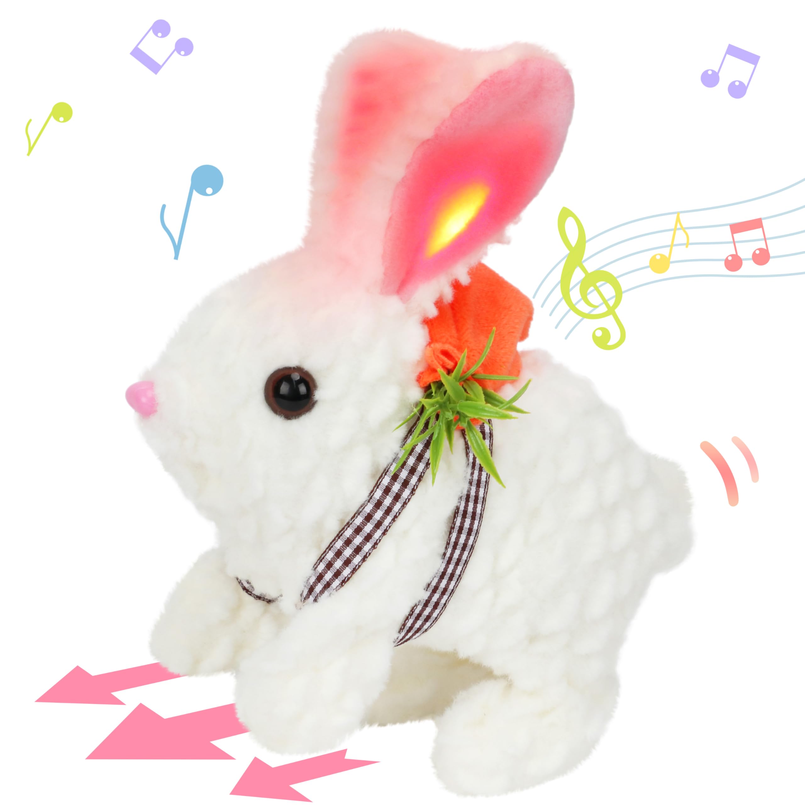 Hopearl Hopping Rabbit with Bell Interactive Electronic Pet Plush Bunny Toy with Sounds and Movements Animated Walking Wiggle Ears Twitch Nose Gift for Toddlers Birthday, Rainbow, 7''