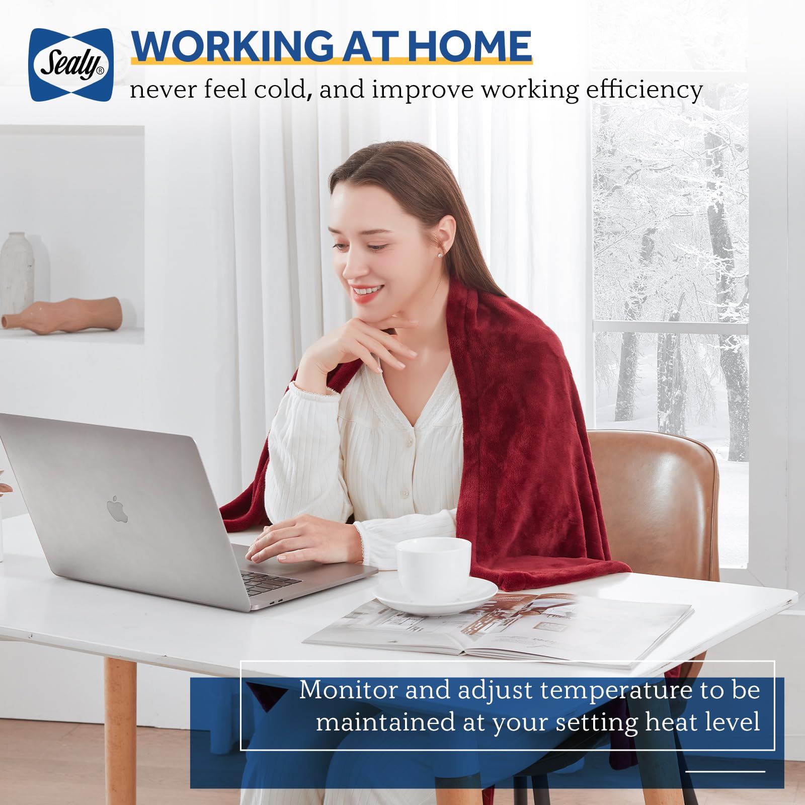 SEALY Electric Blanket Throw, Flannel Heated Blanket with 6 Heat Settings & 2-10 Hours Auto Shut Off, Fast Heating & Machine Washable for Home Office Use, 50x60 Inch, Light Grey