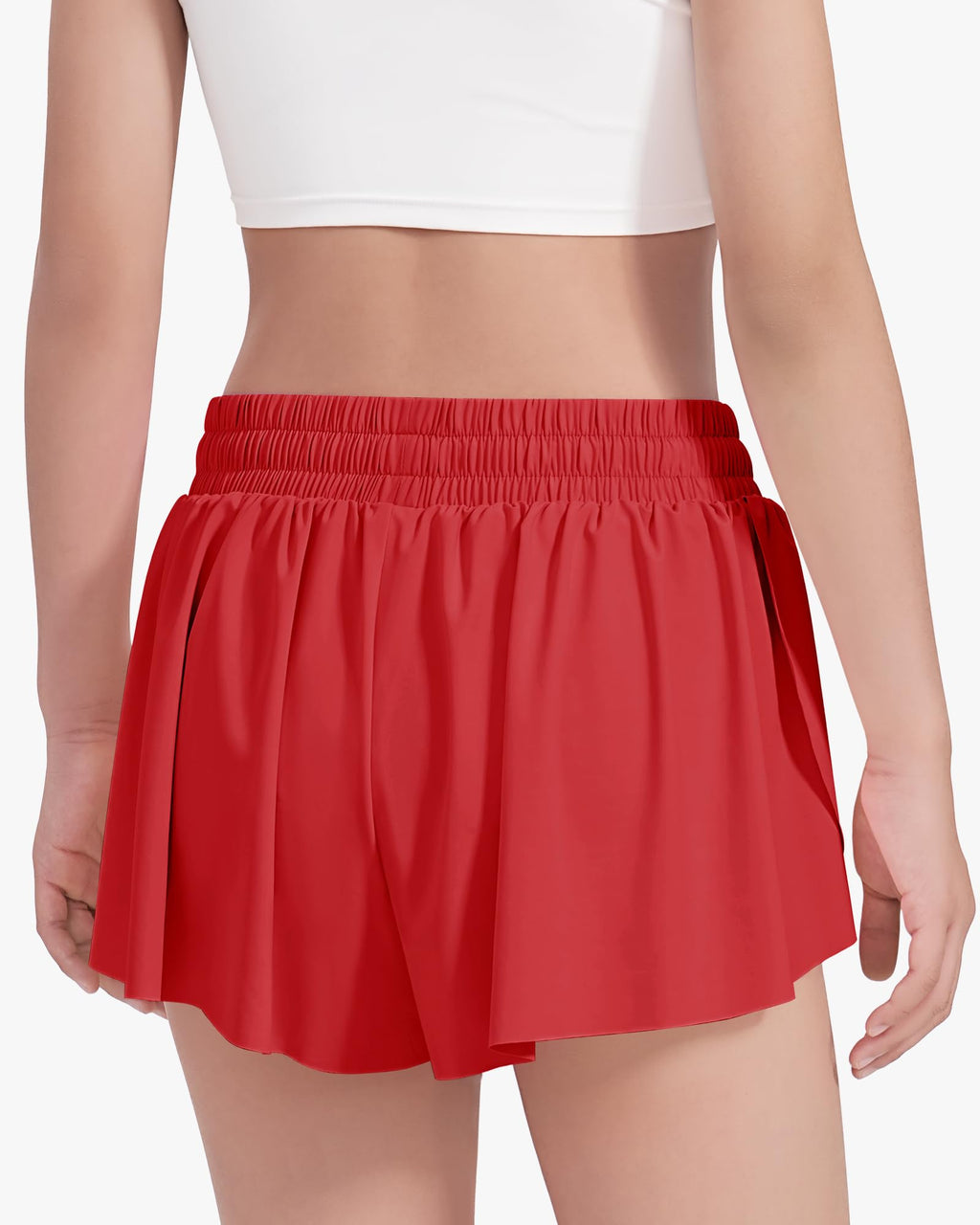 HASMES Girls Butterfly Shorts Teen Flowy Athletic Shorts for Running Dance Cheer 5-14Y Red