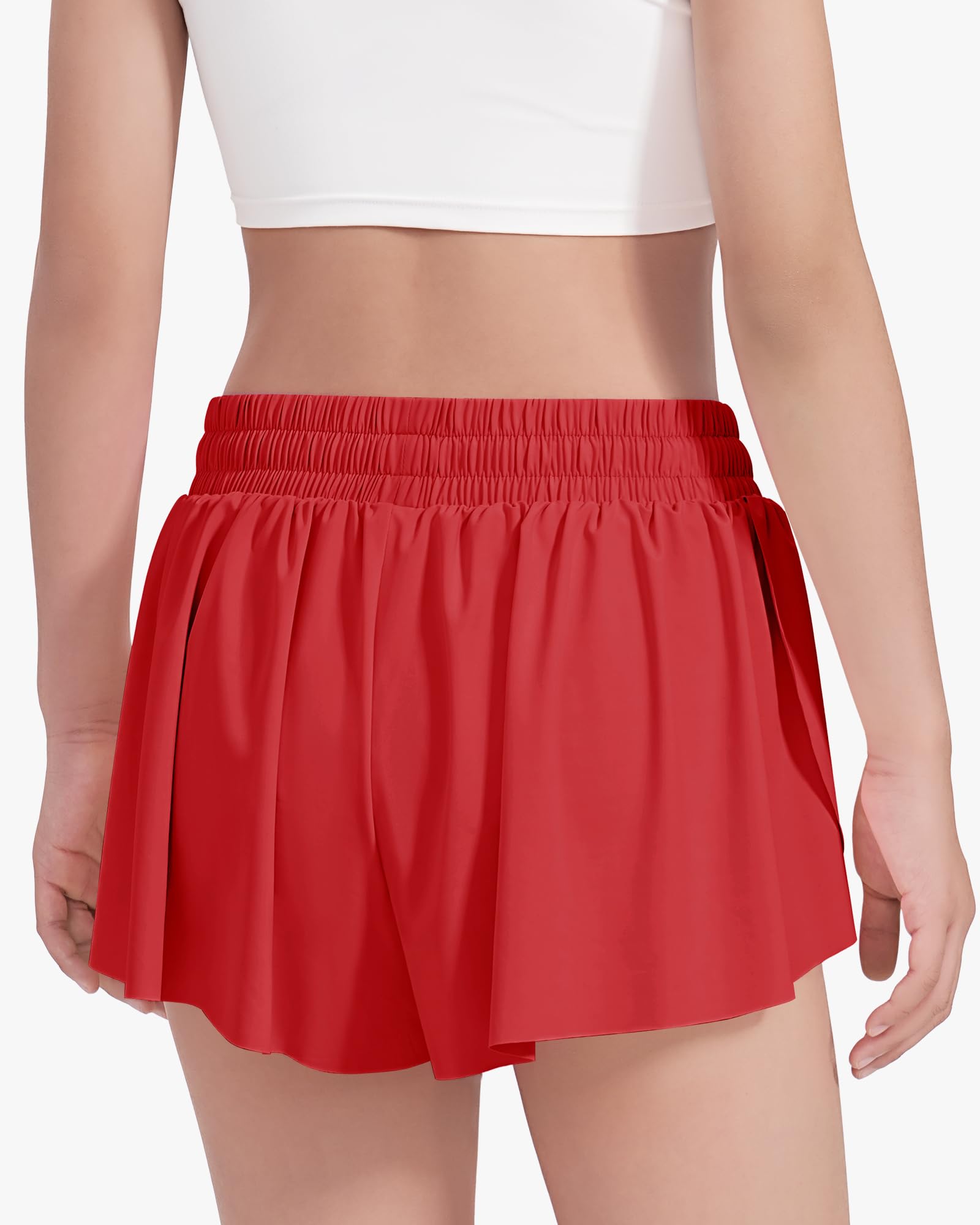 HASMES Girls Butterfly Shorts Teen Flowy Athletic Shorts for Running Dance Cheer 5-14Y Red