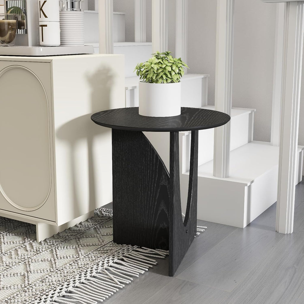 Round Black Side Table, Unique End Table and Small Coffee Table for Living Room, Balcony Room