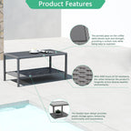 Helios&Hestia Rectangle All Weather Rattan Wicker Outdoor Coffee Side End Table with Glass Top for Patio, Deck, Backyard, Garden, Grey