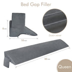 Vekkia Queen Bed Wedge Pillow for Headboard Gap Filler(0-5"),High-Density Foam,Prevents Pillows & Items from Falling,Ergonomic Design,Large Storage Pockets, Removable&Washable Cover,Gray,60''x10 x6