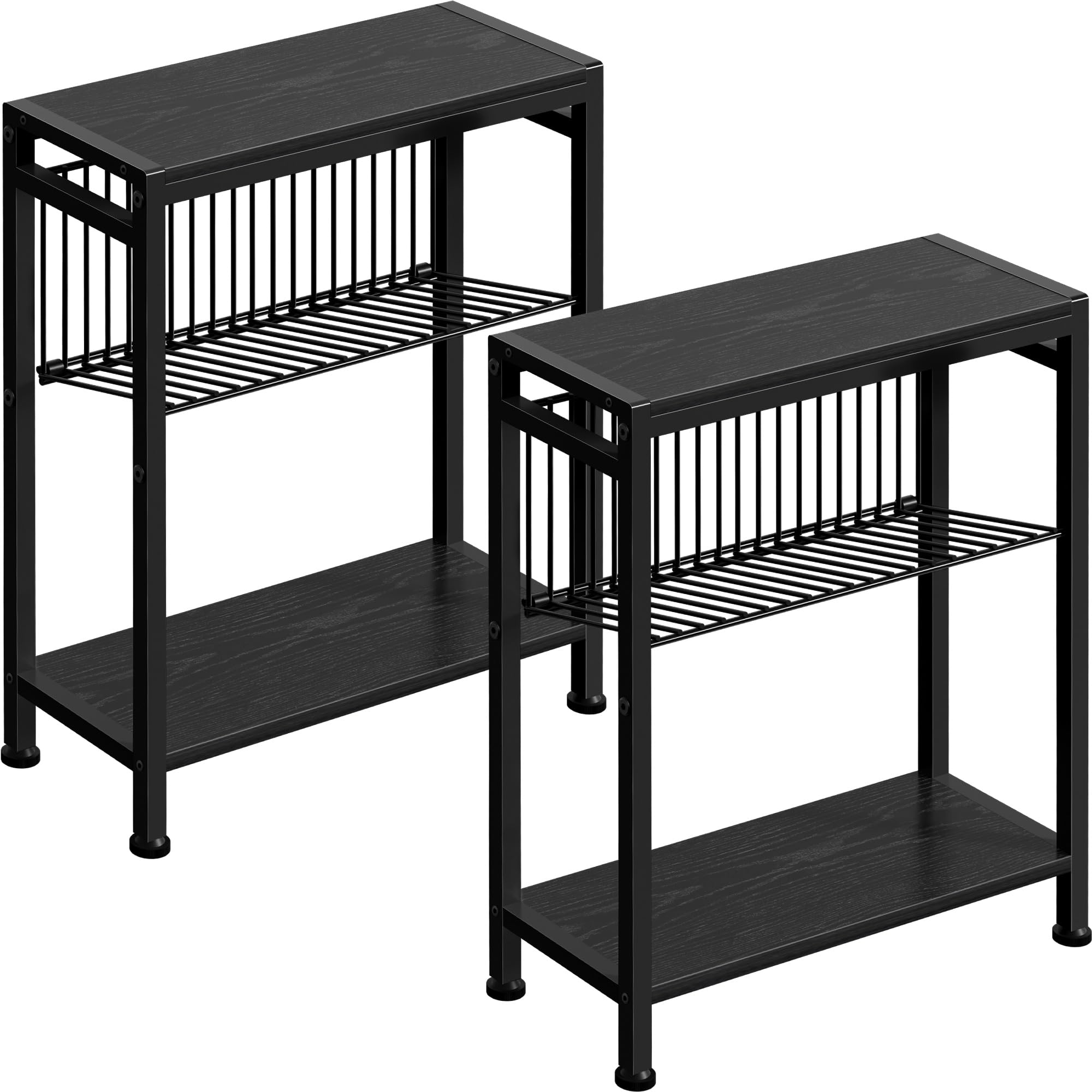 Small Side Table for Small Space, 3-Tier Narrow End Table with Magazine Holder,Slim Nightstand, Skinny Snack Couch Table in Living Room, Bedroom Study and Balcony (Rustic Brown &Black)