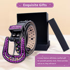 TINIDI Luxury Strap Men Women Rhinestones Belt Western Bling Bling Crystal Diamond Studded Belts(Black Purple, Fit Waist 30-32 inches)