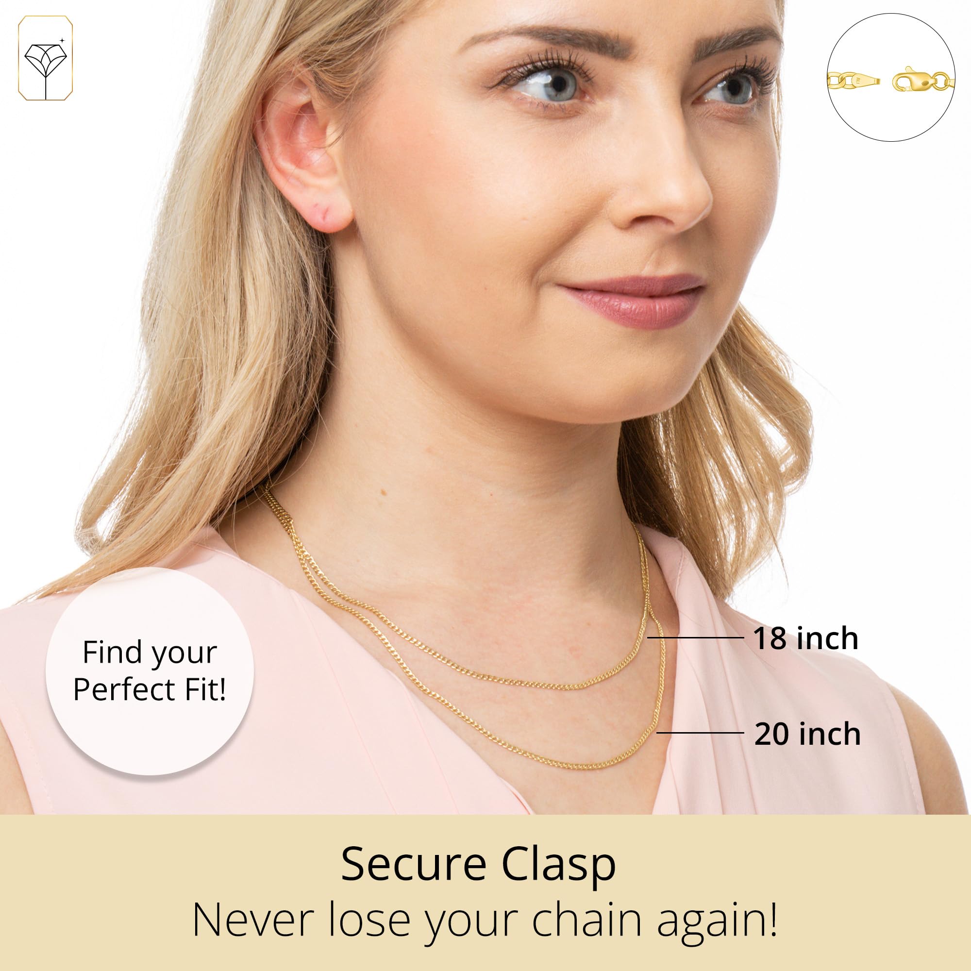 MAX + STONE Corrente de Ouro 10K 2MM Corrente Hipoalergênica Curb de 18 Polegadas | Corrente de Ouro Maciço para Homens e Mulheres | Colar de Ouro 10K Masculino