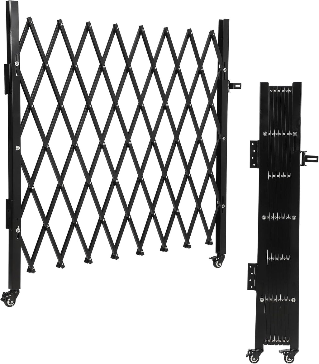 Single Foldable Security Gate 50" H x 75" W Aluminum Expandable Fence Portable Safety Barrier with Casters Retractable Driveway Gates 360°Rolling Barricade Gate Mobile Barricade Safety Barrier