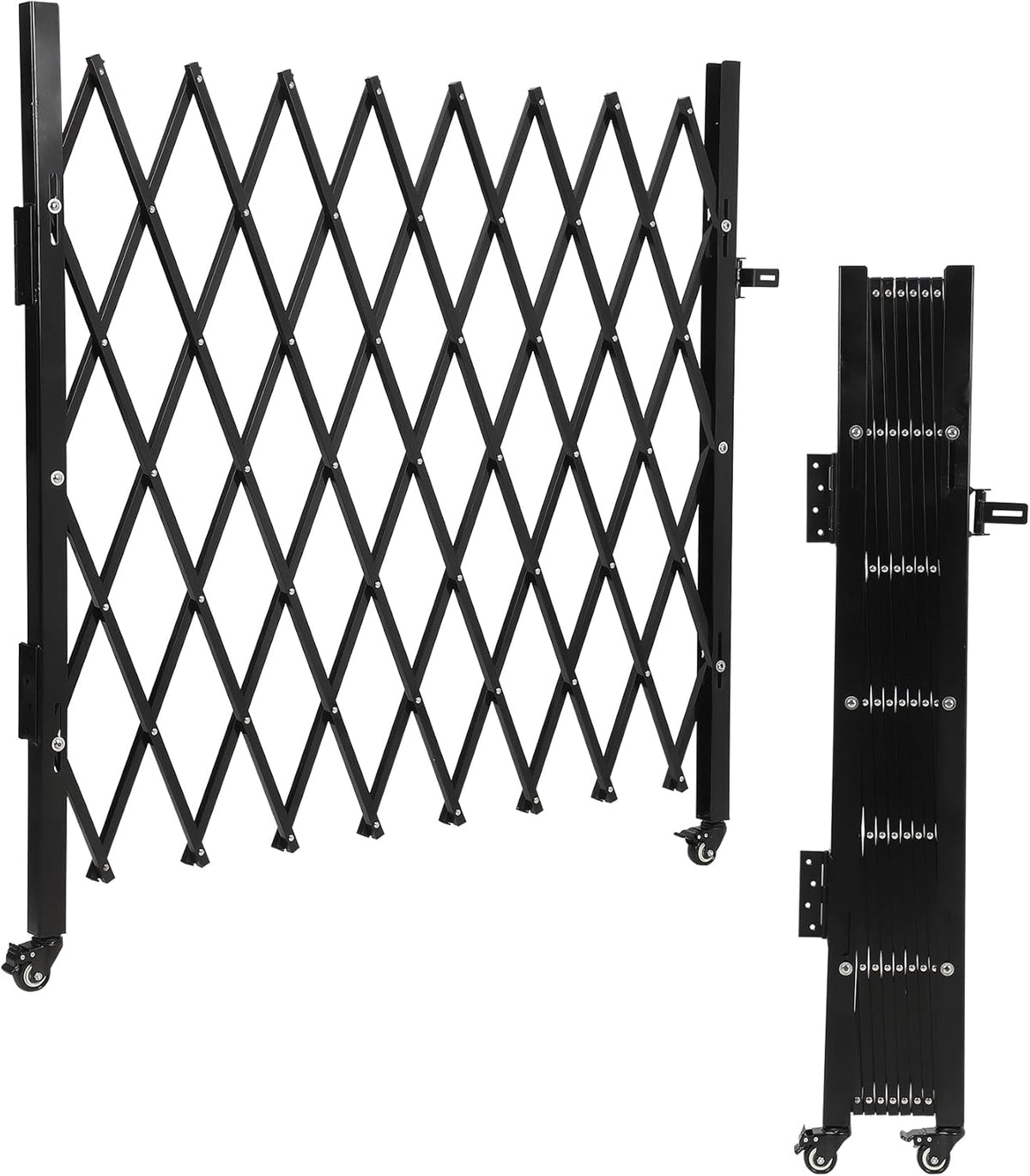 Single Foldable Security Gate 50" H x 75" W Aluminum Expandable Fence Portable Safety Barrier with Casters Retractable Driveway Gates 360°Rolling Barricade Gate Mobile Barricade Safety Barrier