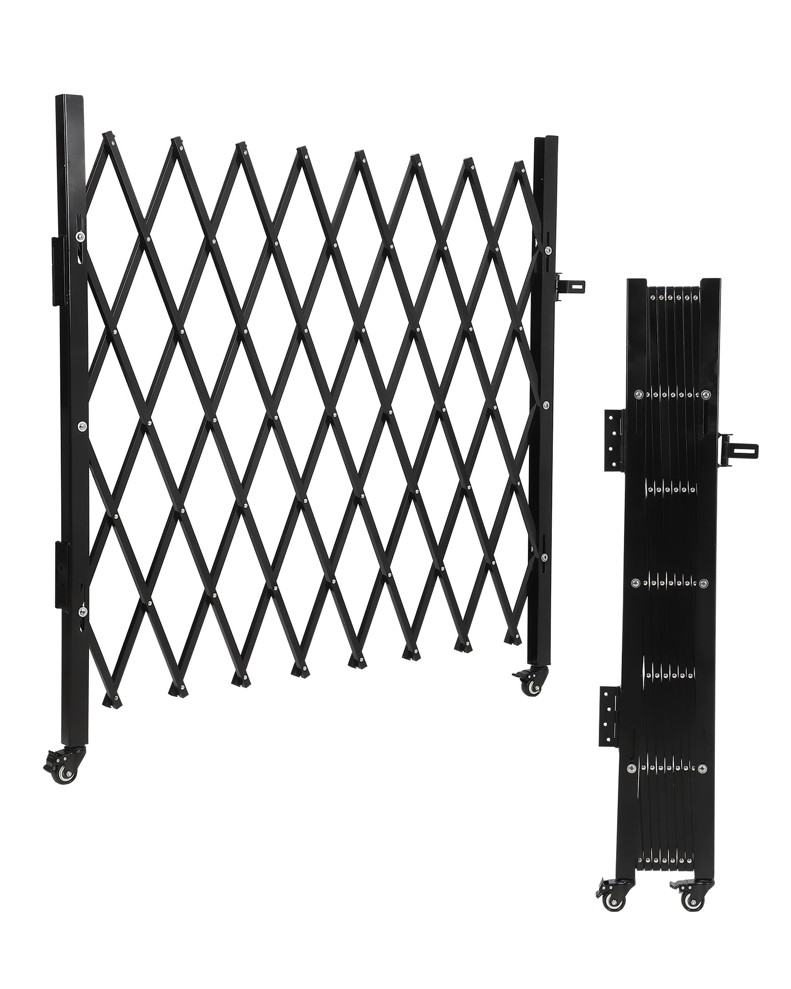 Double Foldable Security Gate 61" H x 122" W Aluminum Expandable Fence Portable Safety Barrier with Casters Retractable Driveway Gates 360°Rolling Barricade Gate Mobile Barricade Safety Barrier Black
