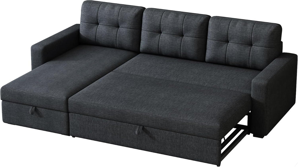 L-Shape Reversible Sectional Sleeper Sofa Bed 4 in 1 Pull Out Couch with Storage Chaise & Removable Back Cushions,Convertible Sleeper Corner Couch Pull-Out Sofa Bed for Living Room,Office