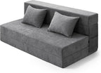 HOMFINE Folding Sofa Bed - Convertible Sleeper Chair with Pillow, Fold Out Couch, Foam Floor Mattress, Futon Couch, Lazy Sofa for Living Room/Dorm/Guest Room/Home Office, Queen, Grey