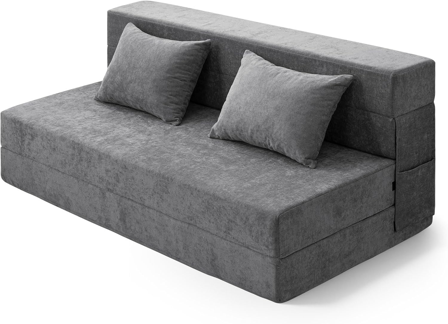 HOMFINE Folding Sofa Bed - Convertible Sleeper Chair with Pillow, Fold Out Couch, Foam Floor Mattress, Futon Couch, Lazy Sofa for Living Room/Dorm/Guest Room/Home Office, Queen, Grey