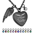 Dletay Heart Urn Necklace for Ashes with 12 Birthstones Cremation Jewelry for Ashes -Your Wings Were Ready My Heart Was Not