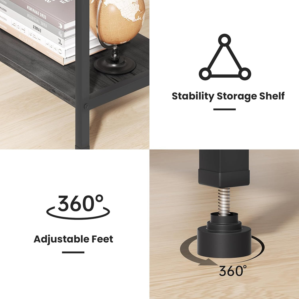 Tall End Table with Charging Station, 3 Tier Narrow Beside Table with Adjustable Shelf, Tall Gray Side Table Nightstand for Bedroom, Living Room Coffe Table, Office, Charcoal Grey
