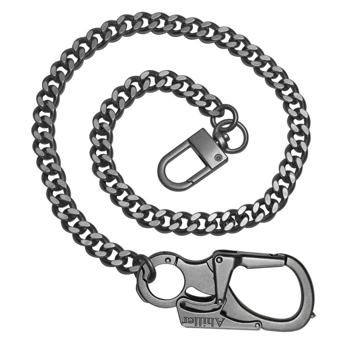 Ahiller pungkæde til mænd, låsbar karabinhage med wolframstålspids, kraftig kæde til nøgle og lomme, bæltekæder (DK-keyclip-Black-1PCS)