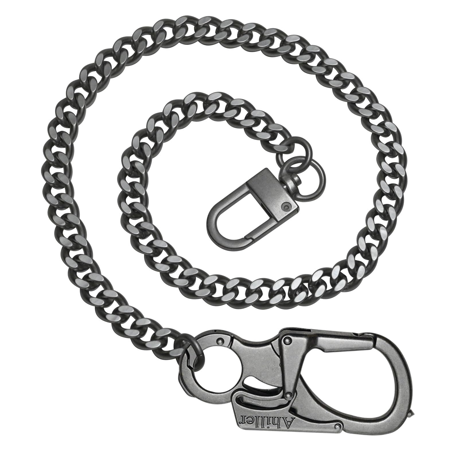 Ahiller Wallet Chain for Men, Lockable Carabiner with Tungsten Steel Taper, Heavy Duty Chain for Key and Pocket,Belt Chains (DK-keyclip-Black-1PCS)