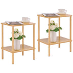 Apicizon 2 Tier End Table, Small Side Table with Solid Wood Legs, Boho Bedside Table with Storage Shelf, Nightstand for Small Spaces, Bedroom, Living Room, Entryway, Farmhouse, Easy Assembly, Natural