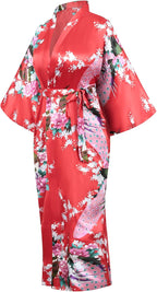 Heone Kimono Satin Peacock Printed Lightweight Cardigan Jacket Coat Yukata Cloak Bathrobe Tops folding Fans Tabi Socks Set