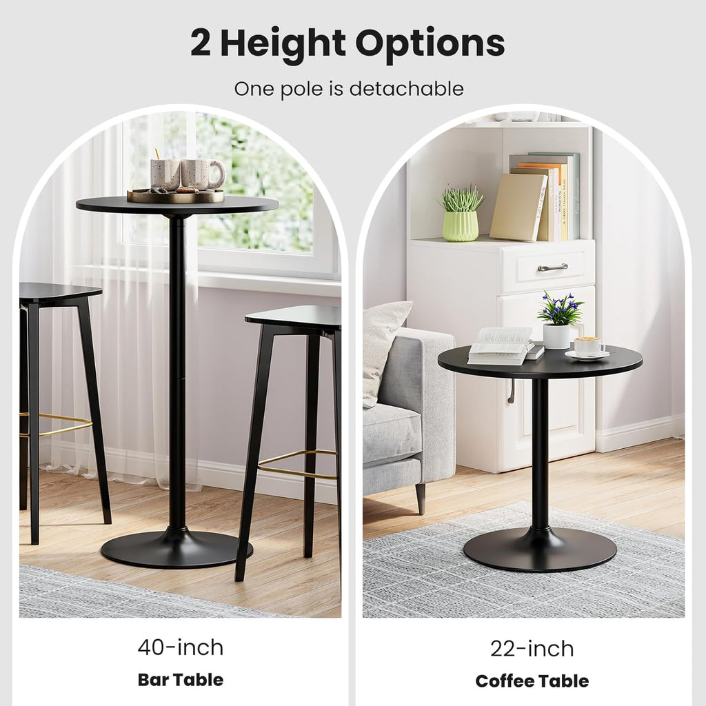 Giantex Two-in-one Bar Table with Detachable Pole, Metal Base, 24" Round Top, 40"/22" Two Convertible Height, Cocktail Table, Coffee Table, Pub Table for Dining Room, Restaurant, Kitchen (1, Black)